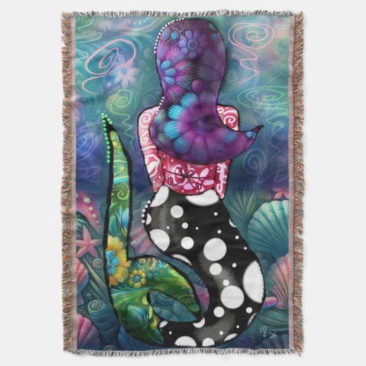 Whimsical Abstract Mermaid Nautical Teal Seashells Deken (Voorkant Verticaal)