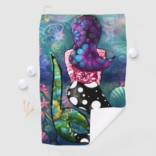Whimsical Abstract Mermaid Nautical Teal Seashells Golfhanddoek (Insitu)