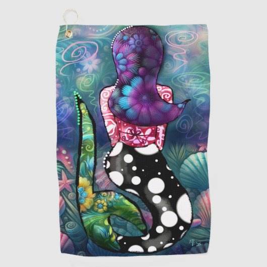 Whimsical Abstract Mermaid Nautical Teal Seashells Golfhanddoek (Voorkant)