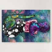 Whimsical Abstract Mermaid Nautical Teal Seashells Legpuzzel (Horizontaal)