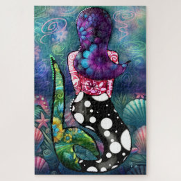 Whimsical Abstract Mermaid Nautical Teal Seashells Legpuzzel