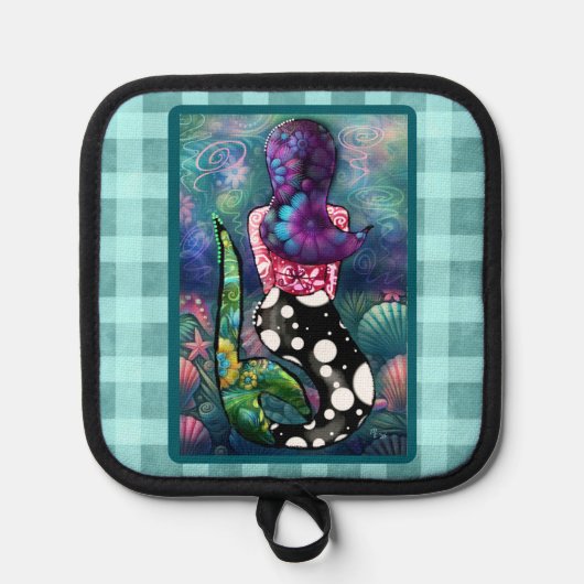 Whimsical Abstract Mermaid Nautical Teal Seashells Pannenlap (Voorkant)