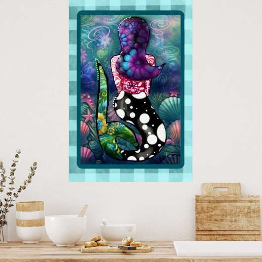 Whimsical Abstract Mermaid Nautical Teal Seashells Poster (Keuken)