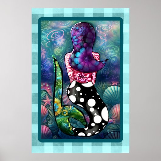 Whimsical Abstract Mermaid Nautical Teal Seashells Poster (Voorkant)