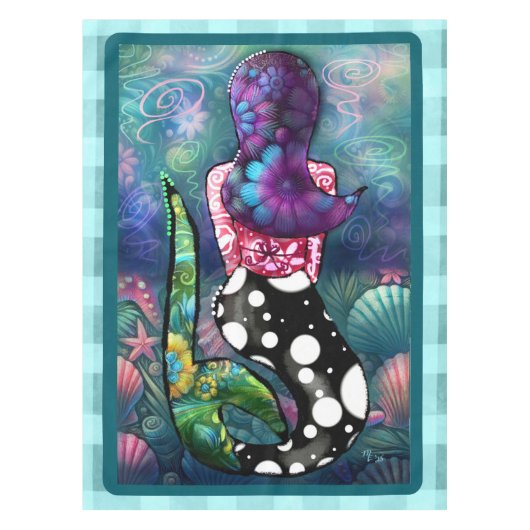 Whimsical Abstract Mermaid Nautical Teal Seashells Tafelkleed (Voorkant)