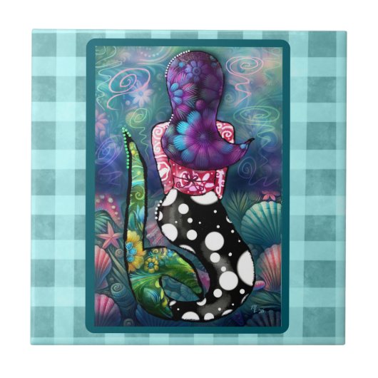 Whimsical Abstract Mermaid Nautical Teal Seashells Tegeltje (Voorkant)