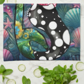 Whimsical Abstract Mermaid Nautical Teal Seashells Theedoek (Gevouwen)