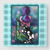 Whimsical Abstract Mermaid Nautical Teal Seashells Vierkante Klok (Voorkant)