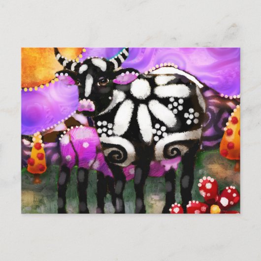 Whimsical Abstract Momma & Baby Cow Funky Farm Briefkaart (Voorkant)
