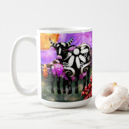 Whimsical Abstract Momma & Baby Cow Funky Farm Koffiemok