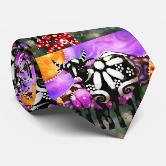 Whimsical Abstract Momma & Baby Cow Funky Farm Stropdas (Opgerold)