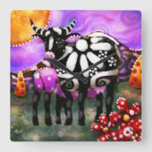 Whimsical Abstract Momma & Baby Cow Funky Farm Vierkante Klok (Voorkant)