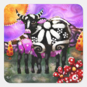 Whimsical Abstract Momma & Baby Cow Funky Farm Vierkante Sticker (Voorkant)