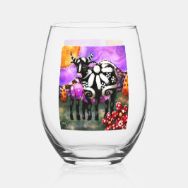 Whimsical Abstract Momma & Baby Cow Funky Farm Wijnglas Zonder Voet
