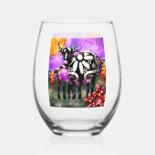 Whimsical Abstract Momma & Baby Cow Funky Farm Wijnglas Zonder Voet (Achterkant)