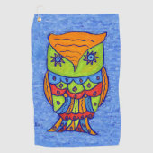 Whimsical Abstract Owl Green Face Star Eyes Blue Golfhanddoek (Voorkant)