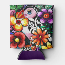 Whimsical Abstract Puffin Bird In Flowers Blikjeskoeler