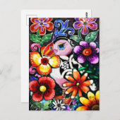 Whimsical Abstract Puffin Bird in Flowers Briefkaart (Voorkant / Achterkant)