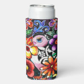 Whimsical Abstract Puffin Bird In Flowers Seltzer Blikjeskoeler (Seltzer Achterkant)