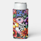 Whimsical Abstract Puffin Bird In Flowers Seltzer Blikjeskoeler (Seltzer Voorkant)