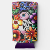 Whimsical Abstract Puffin Bird In Flowers Seltzer Blikjeskoeler (Achterkant)