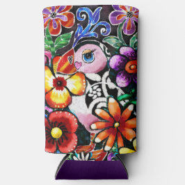 Whimsical Abstract Puffin Bird In Flowers Seltzer Blikjeskoeler