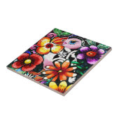 Whimsical Abstract Puffin Bird In Flowers Tegeltje (Zijkant)