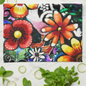 Whimsical Abstract Puffin Bird In Flowers Theedoek (Gevouwen)