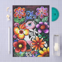 Whimsical Abstract Puffin Bird In Flowers Tissuepapier
