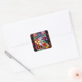 Whimsical Abstract Puffin Bird in Flowers Vierkante Sticker (Envelop)