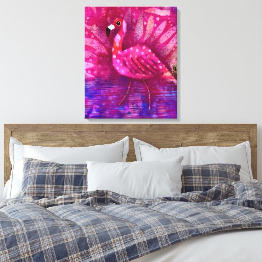 Whimsical Abstract Roze Flamingo Tropisch Canvas Afdruk (Insitu (Slaapkamer))
