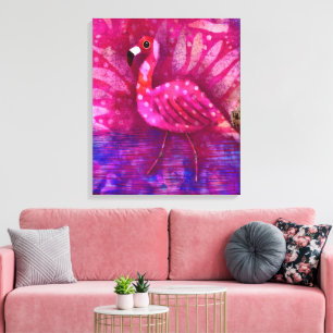Whimsical Abstract Roze Flamingo Tropisch Canvas Afdruk