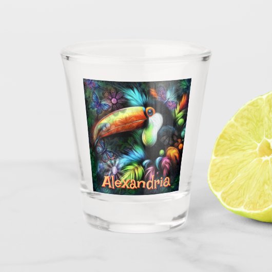 Whimsical Abstract Toekan Vogel Persoonlijk Shot Glas (Voorkant)