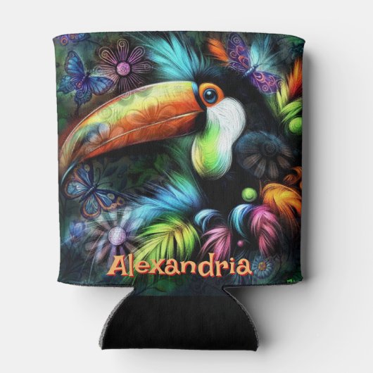 Whimsical Abstract Toucan Bird Personalized Blikjeskoeler (Achterkant)