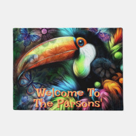 Whimsical Abstract Toucan Bird Personalized Deurmat