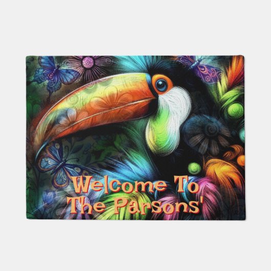 Whimsical Abstract Toucan Bird Personalized Deurmat (Voorkant)