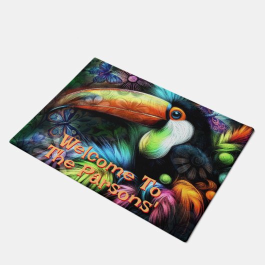 Whimsical Abstract Toucan Bird Personalized Deurmat (Schuin)