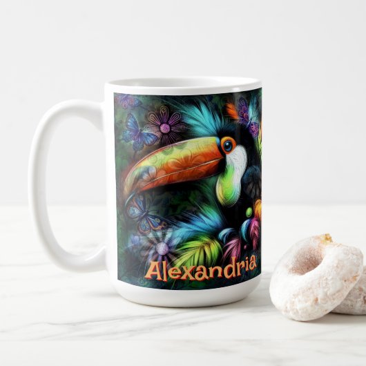Whimsical Abstract Toucan Bird Personalized Koffiemok (Met donut)