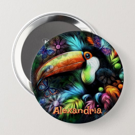 Whimsical Abstract Toucan Bird Personalized Ronde Button 4,0 Cm (Voorkant /achterkant)