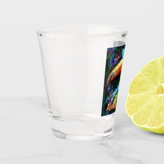 Whimsical Abstract Toucan Bird Personalized Shot Glas (Links)