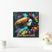 Whimsical Abstract Toucan Bird Personalized Vierkante Klok (Huis)