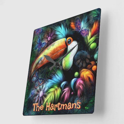 Whimsical Abstract Toucan Bird Personalized Vierkante Klok (Hoek)