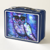 Whimsical Abstract Uil Big-Eyed Blue Paarse (Achterkant)