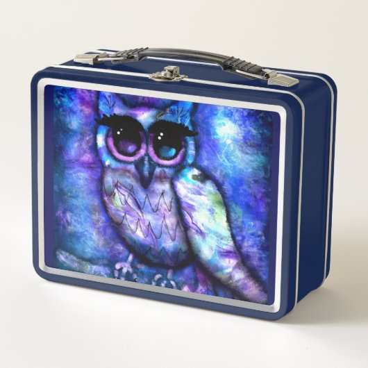 Whimsical Abstract Uil Big-Eyed Blue Paarse (Voorkant)