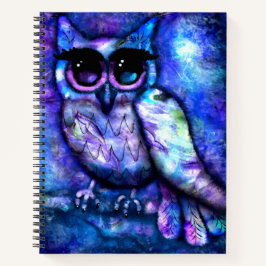 Whimsical Abstract Uil Big-Eyed Blue Paarse Notitieboek