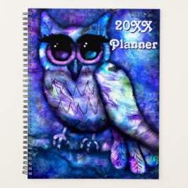 Whimsical Abstract Uil Big-Eyed Blue Paarse Planner