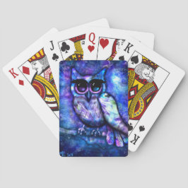 Whimsical Abstract Uil Big-Eyed Blue Paarse Pokerkaarten
