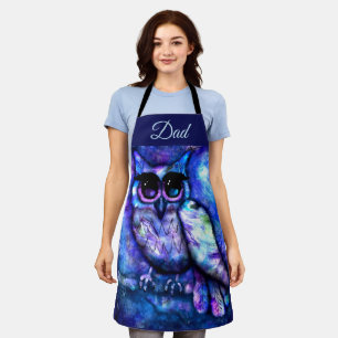 Whimsical Abstract Uil Big-Eyed Blue Paarse Schort