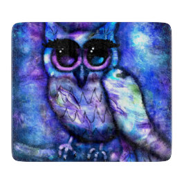 Whimsical Abstract Uil Big-Eyed Blue Paarse Snijplank