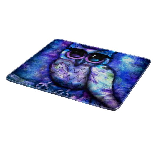 Whimsical Abstract Uil Big-Eyed Blue Paarse Snijplank (Hoek)